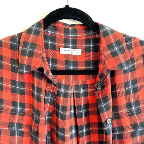 Equipment red plaid 100% silk shirt - Picture 3 of 5